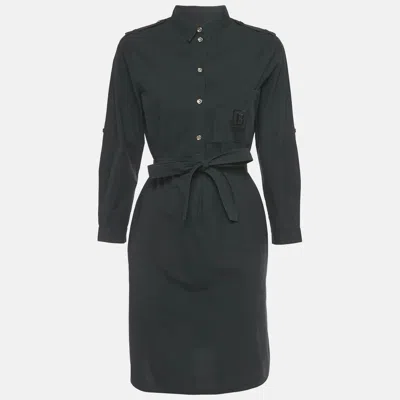 Pre-owned Burberry Navy Blue Cotton Belted Mini Dress M