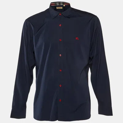 Pre-owned Burberry Navy Blue Cotton Button Front Shirt Xl