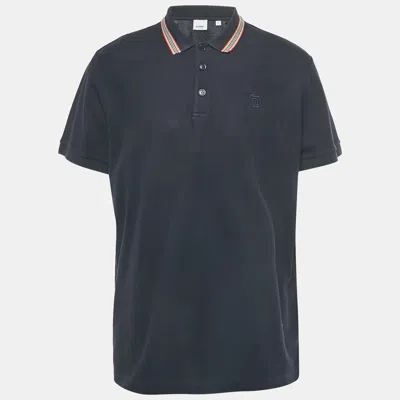 Pre-owned Burberry Navy Blue Cotton Striped Collar Detail Pierson Polo T-shirt Xxl