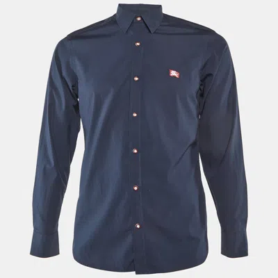 Pre-owned Burberry Navy Blue Cotton William Long Sleeve Shirt S