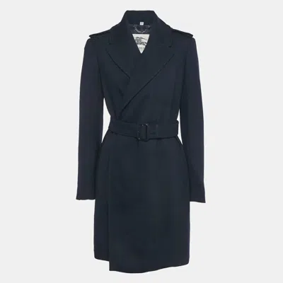 Pre-owned Burberry Navy Blue Crepe & Wool Mid Length Coat M