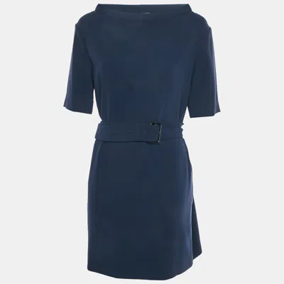 Pre-owned Burberry Navy Blue Crepe Belted Mini Dress S