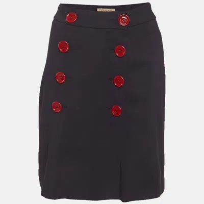 Pre-owned Burberry Navy Blue Crepe Button Detail Short Skirt S