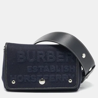 Pre-owned Burberry Navy Blue Denim And Leather Horseferry Note Crossbody Bag