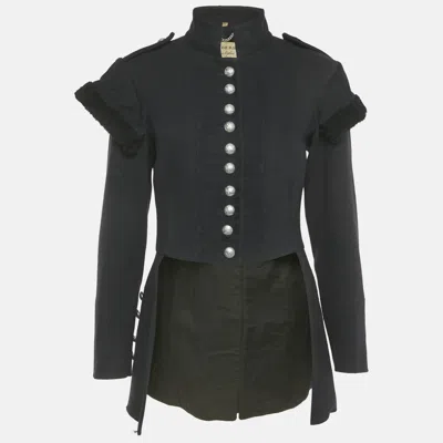 Pre-owned Burberry Navy Blue Felt Baschurch Military Style Tail Jacket S