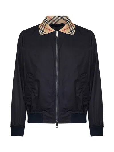 Burberry Navy Blue Gabardine Harrington Glenfields Jacket