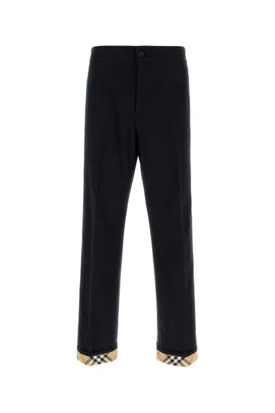 Burberry Navy Blue Gabardine Pant In Black