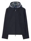 Burberry Blue Reversible Cotton Jacket With Check Pattern In Navy Blue
