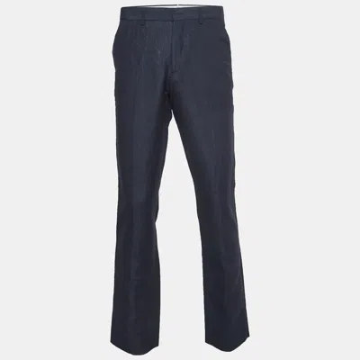Pre-owned Burberry Navy Blue Linen Blend Classic Trousers M