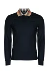 Burberry Long-sleeved Polo With Check-patterned Collar In Black