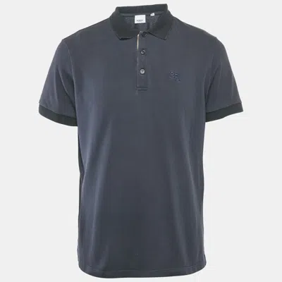 Pre-owned Burberry Navy Blue Logo Embroidery Cotton Pique Polo T-shirt L