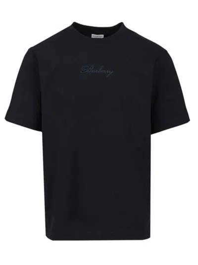 Burberry Check Cursive Logo Relaxed Fit Cotton T-shirt In Black