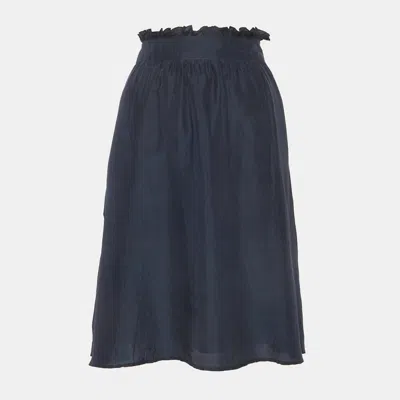 Pre-owned Burberry Navy Blue Silk Flared Mini Skirt S