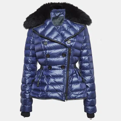 Pre-owned Burberry Navy Blue Synthetic Detachable Fox Fur Collar Quilted Jacket S