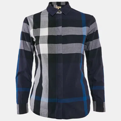 Pre-owned Burberry Navy Blue Tartan Check Cotton Button Front Shirt M