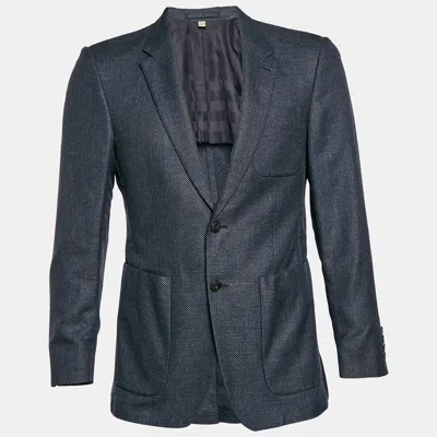Pre-owned Burberry Navy Blue Textured Wool Blend Single Breasted Blazer M