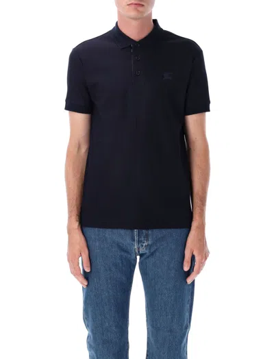 Burberry Navy Blue Tonal Logo Polo T-shirt In Black