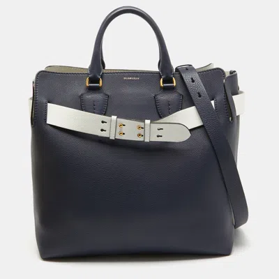 Pre-owned Burberry Navy Blue/white Leather Large Belt Bag
