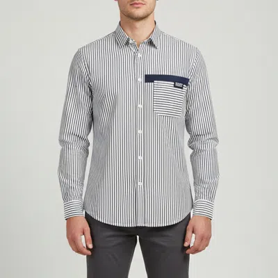 Pre-owned Burberry Navy Blue/white Striped Cotton Button Up Shirt L