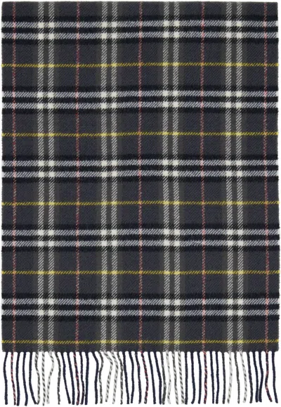 Burberry Navy Check British Wool Scarf In Black
