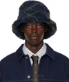 Burberry Navy Check Fleece Bucket Hat In Midnight Ip Check
