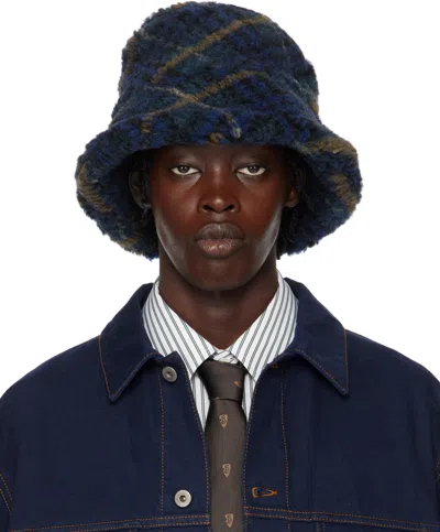 Burberry Navy Check Fleece Bucket Hat In Midnight Ip Check