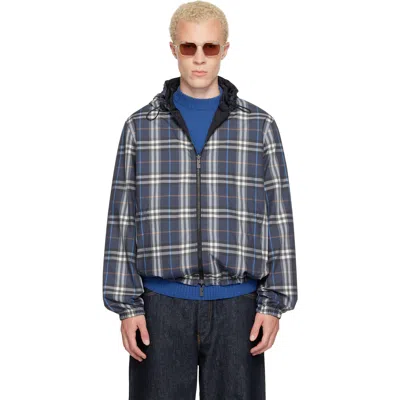 Burberry Navy Check Newport Hooded Reversible Jacket In Multi