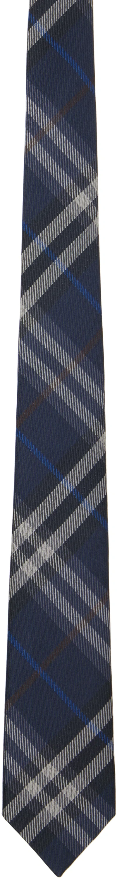 Burberry Navy Check Silk Tie In Blue