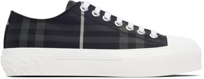 Burberry Navy Check Sneakers In Black