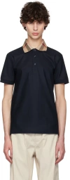 Burberry Cody Polo Shirt With Check Collar In Blue