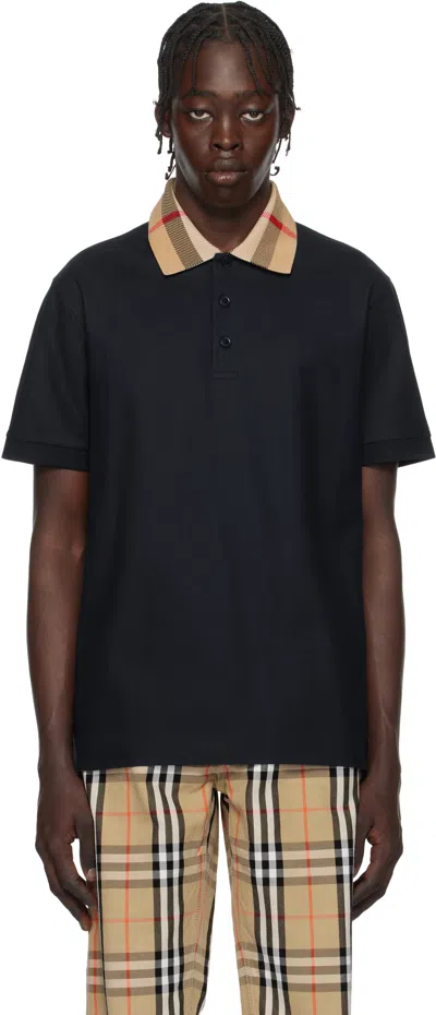 Burberry Navy Cotton Polo In Smoked Navy