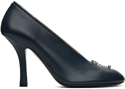 Burberry Navy Leather Baby Zip Heels In Lake