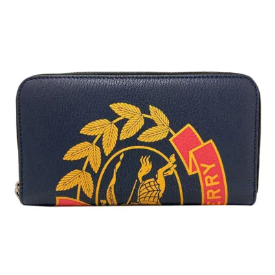 Pre-owned Burberry Navy Leather Long Wallet (bi-fold) ()