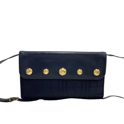 Pre-owned Burberry Navy Leather Nylon Clutch Bag Shoulder Bag ()