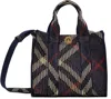 Burberry Navy Mini Check Knitted Tote In Marine