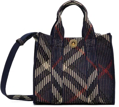 Burberry Navy Mini Check Knitted Tote In Marine