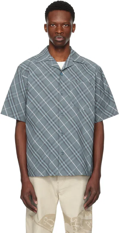 Burberry Navy Relaxed Fit Check Cotton Shirt