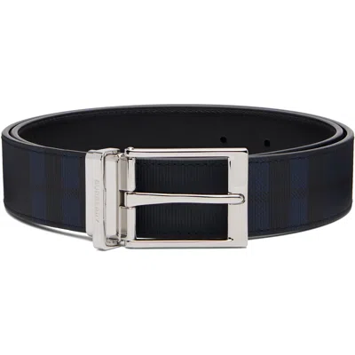 Burberry Navy Reversible Check Belt In Multi