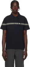 Burberry Ekd Embroidery Cotton Polo Shirt With Screen-printed Stripes In Indigo