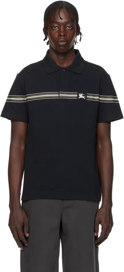 Burberry Navy Striped Cotton Polo In Indigo