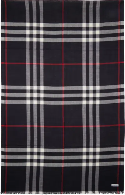 Burberry Navy Wool Silk Blend Scarf
