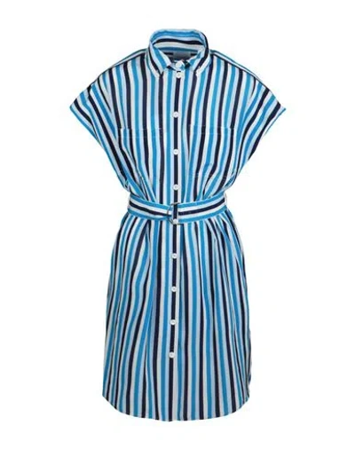 Burberry Nella Striped Shirt Dress Woman Midi Dress Multicolored Size 8 Silk In Blue