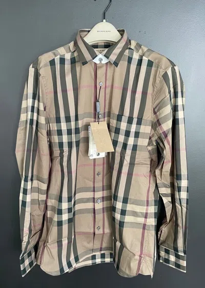 Pre-owned Burberry Nelson Slim Fit Long Sleeve Shirt Classic Tan/black Check In Tan, Black