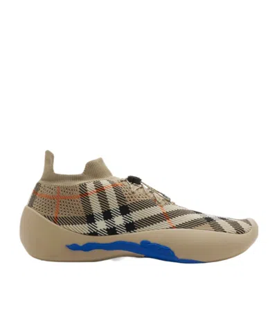 Burberry Check Knit Neptune Sneakers In Beige
