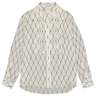 Burberry Net Print Crystal Detail Tie-neck Silk Shirt In White