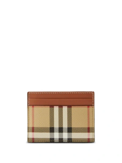 Burberry Neutral Check And Leather Card Case In Neutrals