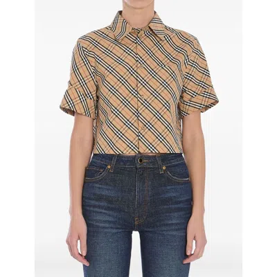 Burberry Checked Cropped Shirt In Sand Ip Check