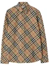 Burberry Men Beige Shirt With Classic Collar And All-over Check Motif In Cotton Man In Brown