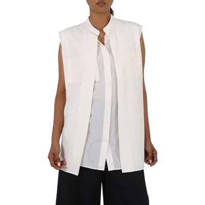 Burberry Neutral White Suziesl Crepe De Chine Logo Detail Sleeveless Silk Shirt