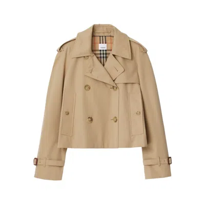 Burberry Women Cotton Cropped Trench Coat In Gray